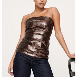 Banana Republic Sequin Ruched Strapless Top Double Chocolate Brown Medium